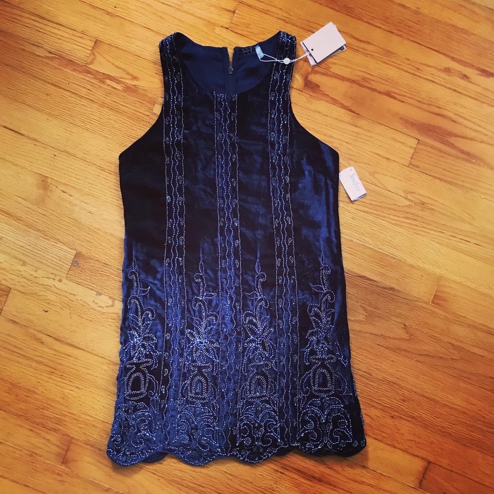 Haute Hippie Beaded Blue Velvet Dress